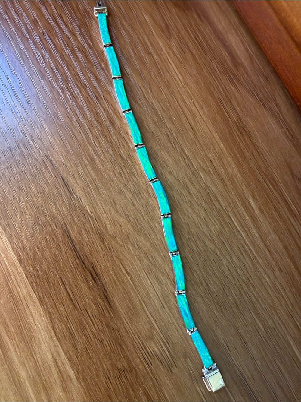 Turquoise Neon Green Opalite Mexican Silver Link Bracelet - Women's Jewelry